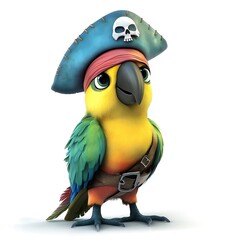 Wall Mural - Cartoon parrot wearing a pirate hat on a white background.