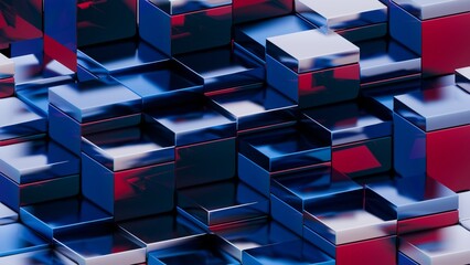 Aufkleber - Reflective Metallic Cubes in Blue and Red Tones
