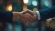 © The Little Hut - Close Up Professional Handshake with Blurred Business Office Background : Generative AI