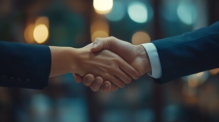 Poster - Close Up Professional Handshake with Blurred Business Office Background : Generative AI