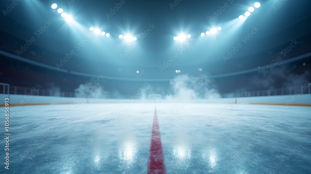 Professional ice rink, sports arena. Stadium with floodlights. Ice ...