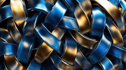 Wall Mural - Abstract Intertwined Blue and Gold Metallic Tapes