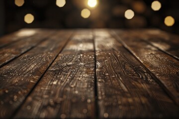 Poster - A simple wooden table set against a soft, warm lighting background