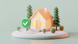 © happysunstock - Secure Home Financing Approval - Digital Illustration with Glowing Green Checkmark Next to House Model