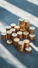 Poster - A macro shot of gold coins and bars in a financial setting, symbols of wealth, stability, and inflation hedge, intense contrasts with shadows emphasizing weight and importance
