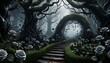 © MehmetGumus - Gothic Dreamscape with Black Roses in Enchanted Forest, Ai generated Images