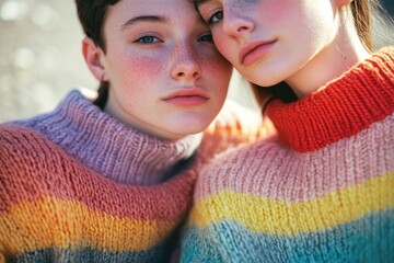 Young adult females standing side by side, possibly friends or partners