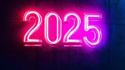 Poster - A glowing neon sign with the numbers 2025 illuminated against a dark background, representing the brightness and excitement of the future