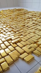 Poster - Close-up of gleaming gold bars in a financial investment setting, symbolizing prosperity and security, detailed textures, luxury appeal
