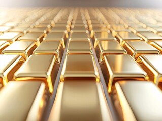 Poster - Luxurious gold bars in a bank vault, symbolizing safety and financial strength, sleek lighting, wealth-focused design