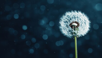 Close-up of a dandelion seed head on a dark blurred background.