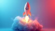 © addymawy - White Rocket Launching Through a Cloud of Smoke in a Blue and Red Gradient Background