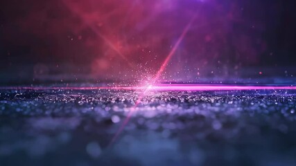 Poster - A pink laser beam shines with glitter particles in a dark setting, creating a futuristic and energetic visual effect.