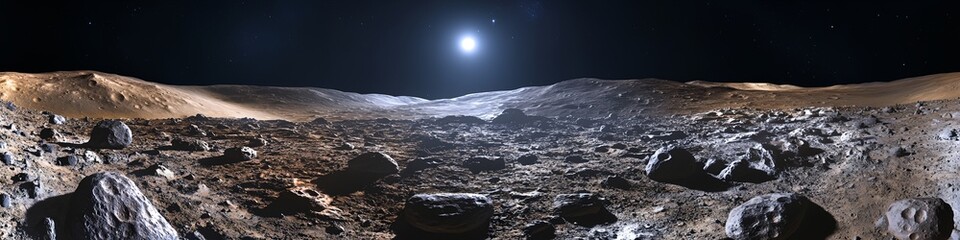 Wall Mural - a desolate landscape with a large rock in the foreground. the sky is dark and the stars are visible