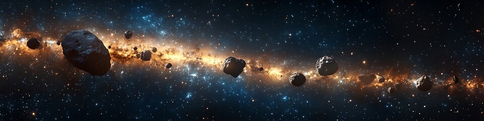 Wall Mural - a long line of space rocks are strewn across the sky. the stars are scattered throughout the image, 