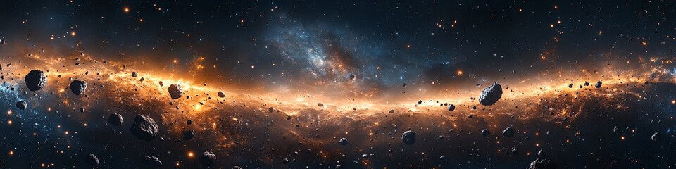 Wall Mural - a space scene with a large number of rocks and stars. the stars are scattered throughout the sky and