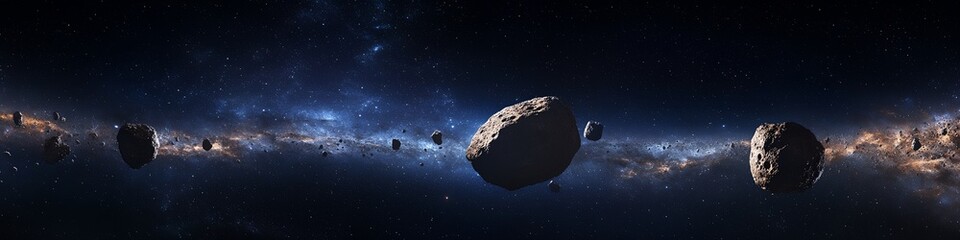 Wall Mural - a space scene with a large number of small rocks and a large rock in the middle. the rocks are scatt