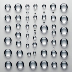 Wall Mural - Set of transparent water drops on a gray background.