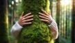 © Juri_Tichonow - Person embracing a tree covered in moss in a serene forest