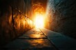 © Vii - A tunnel with a beam of light guiding through darkness, suitable for use in scenes about hope, guidance or direction