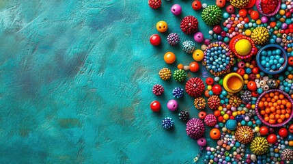 Poster - Colorfully Arranged Beaded Creations on a Textured Teal Background