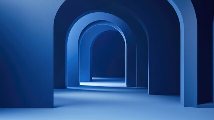 Poster - Abstract blue gradient background template for digital products featuring a business scene illustration suitable for various applications