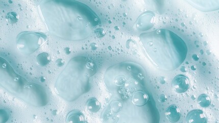 Poster - Aerial perspective of water bubbles on a soft blue backdrop themed for beauty products