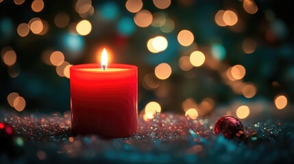 Poster - Candle glowing in festive decor with a soft blurred backdrop