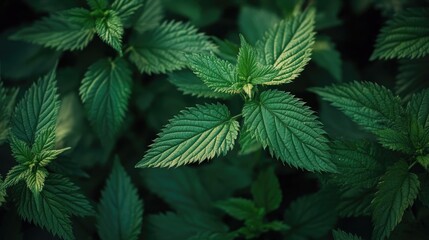 Poster - Close up view of common nettle showcasing details of Urtica dioica leaves and texture