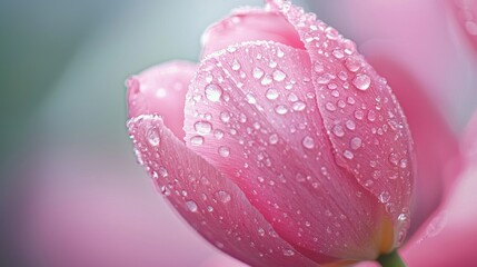 Poster - Close Up Pink Tulip With Drops For Background