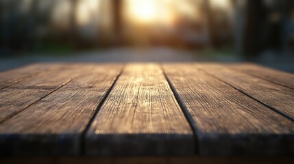 Poster - Wooden table with a smooth surface texture set against a blurred background captured in a high quality image