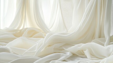 Aufkleber - Collection of gracefully flowing white fabrics on display