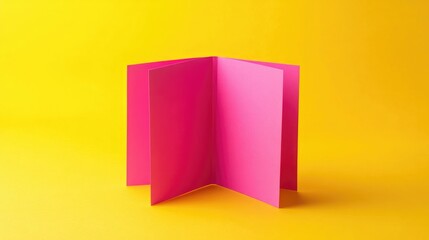 Poster - Pink paper brochures in a bifold mock up display against a vibrant yellow backdrop