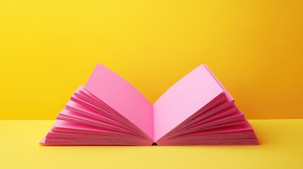 Poster - Pink paper brochures in a bifold mock up display against a vibrant yellow backdrop