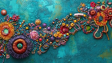 Poster - Colorfully Arranged Beaded Creations on a Textured Teal Background