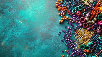 Poster - Colorfully Arranged Beaded Creations on a Textured Teal Background