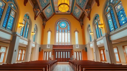 A community event at a synagogue featuring an interfaith dialogue to honor Jewish cultural heritage