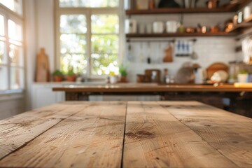 Wall Mural - Empty Kitchen. Bright and Defocused Kitchen Tabletop with Copy Space