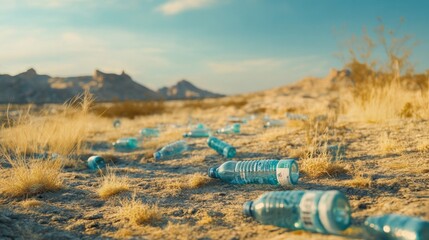 Wall Mural - Scattered Plastic Water Bottles Littering a Desert Landscape