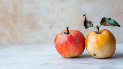 Poster - Fresh and Decayed Apples in Contrast on a Light Background