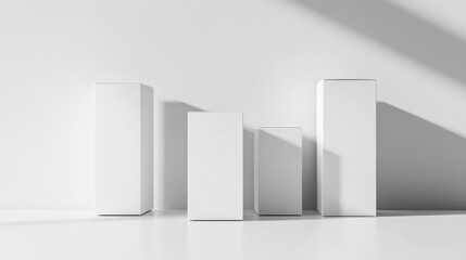 Poster - set of white tall packaging boxes showcasing side and front perspectives ideal for minimalist produc