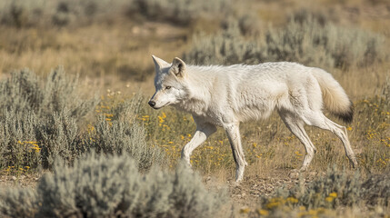 wolf in open meadow, natural wildlife