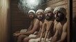 © liliyabatyrova - Four bearded men sit in a steam room, each holding a broom
