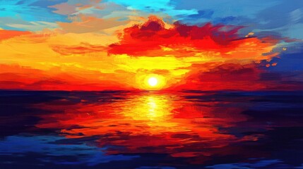 Poster - Vibrant and dynamic panoramic sunset scene with rich colors
