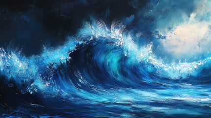 Leinwandbilder - A breathtaking ocean wave collides with the shoreline showcasing the beauty and might of nature in vibrant blue hues