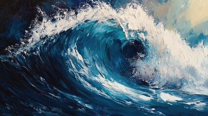 Aufkleber - A breathtaking ocean wave collides with the shoreline showcasing the beauty and might of nature in vibrant blue hues