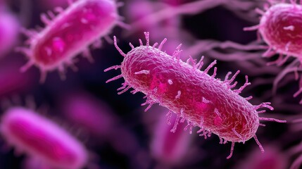 Poster - Microscopic close up image of pink bacteria showcasing unique details