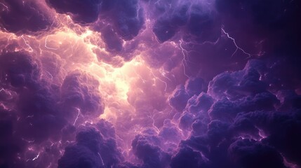 Fototapete - Mahogany sky filled with clouds features a storm with wind and rain Dramatic dark backdrop with glowing light and lightning creates a magical mystical and eerie atmosphere