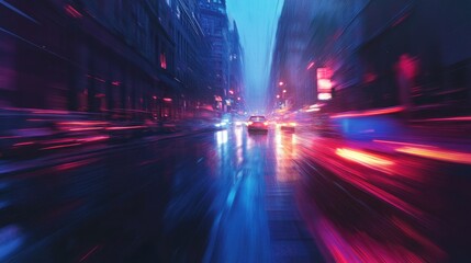 Poster - Street road with motion blur in an evening scene conveying the concept of transportation in a mixed media format