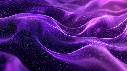 Fototapete - Abstract fluid particle dot line cloth with complex moving swirls in a modern graphic wave ripple design featuring shades of purple